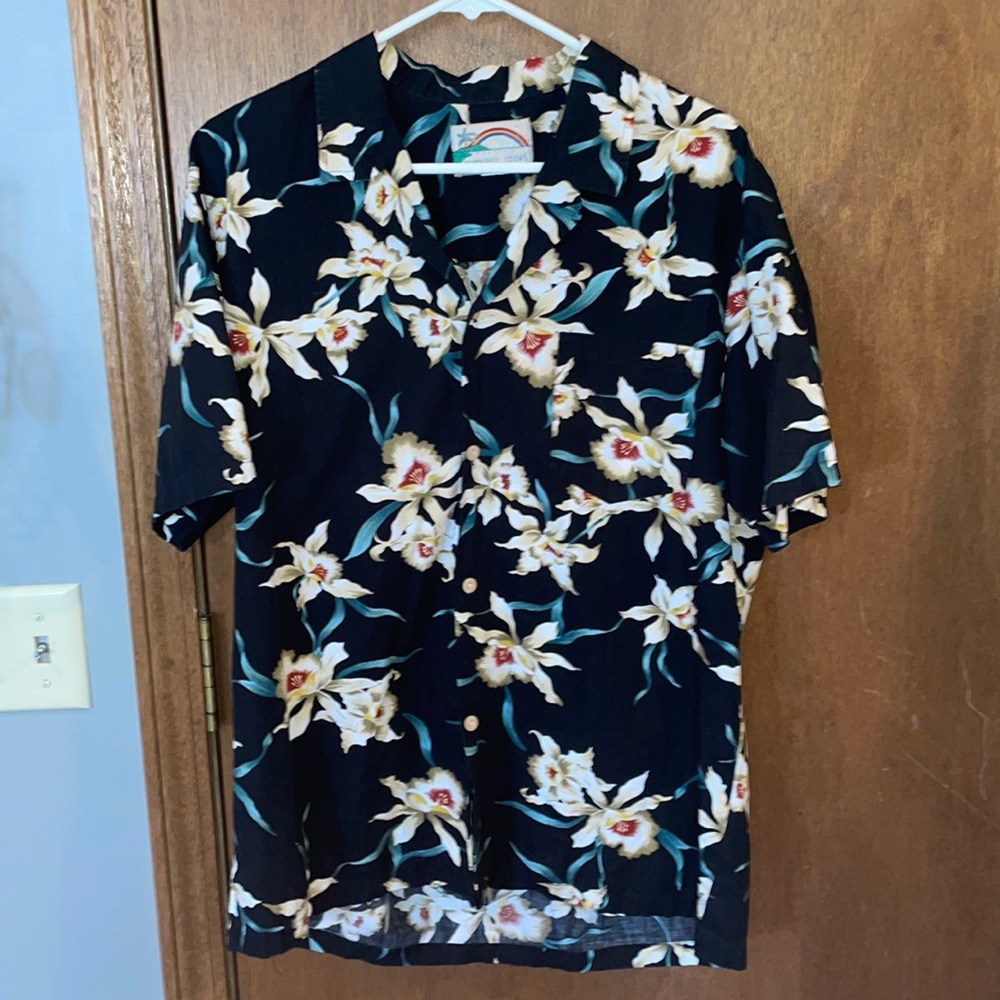 This is a floral button up t shirt.